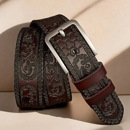 Rustler Embossed Leather Belt