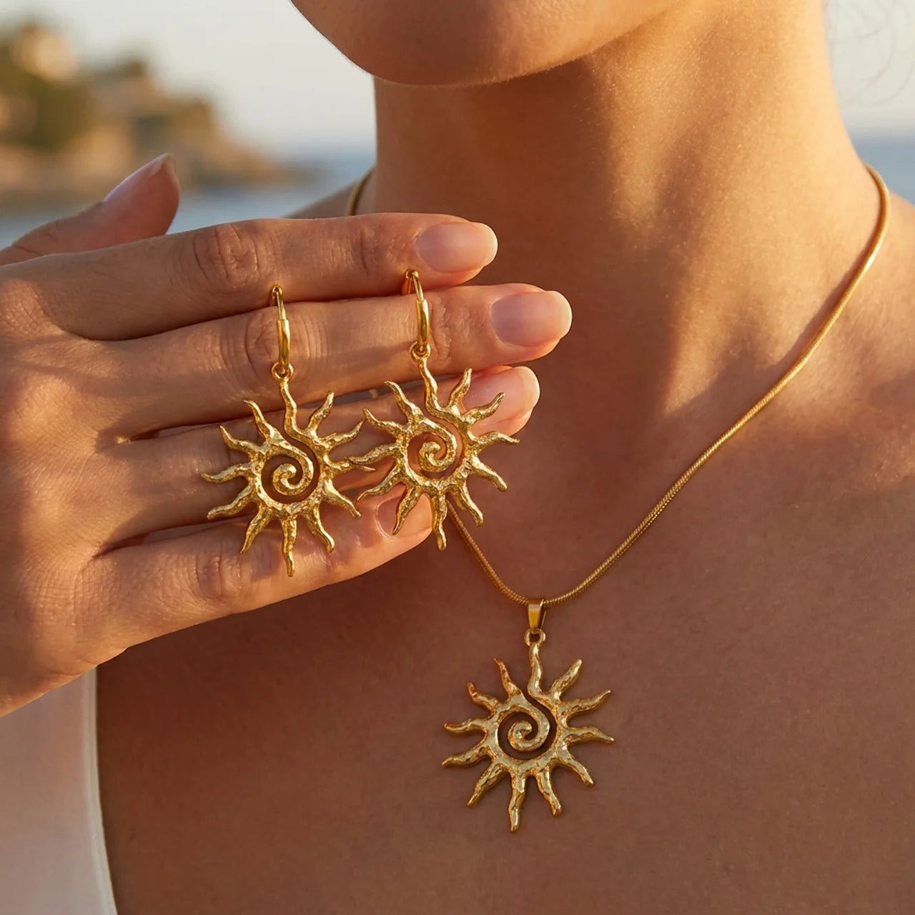 Helios Sun Necklace + Earrings